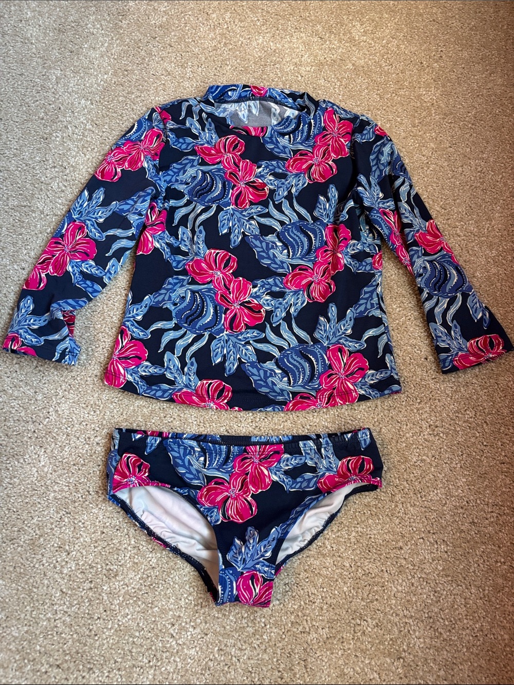 Lilly Pulitzer Bobby RashGuard Set UPF 50+ Low Tide Navy It’s Ofishell Size 8
